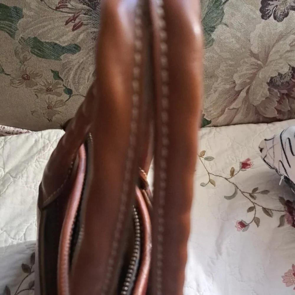 Hand Painted Floral Leather Bag Purse Vintage Zip Top Satchel - Picture 9 of 16